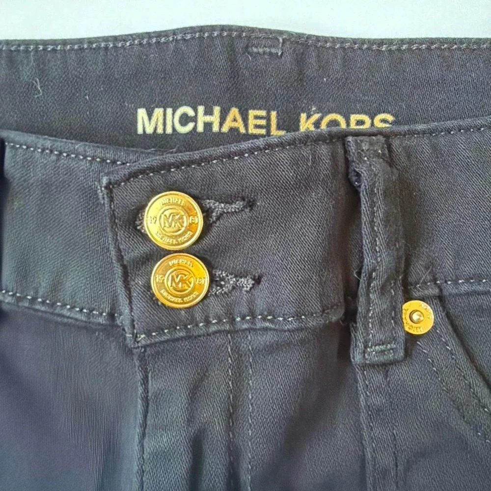 Michael Kors Black Flare Trouser Jeans Gold Double Button Y2K Mcbling Size 8